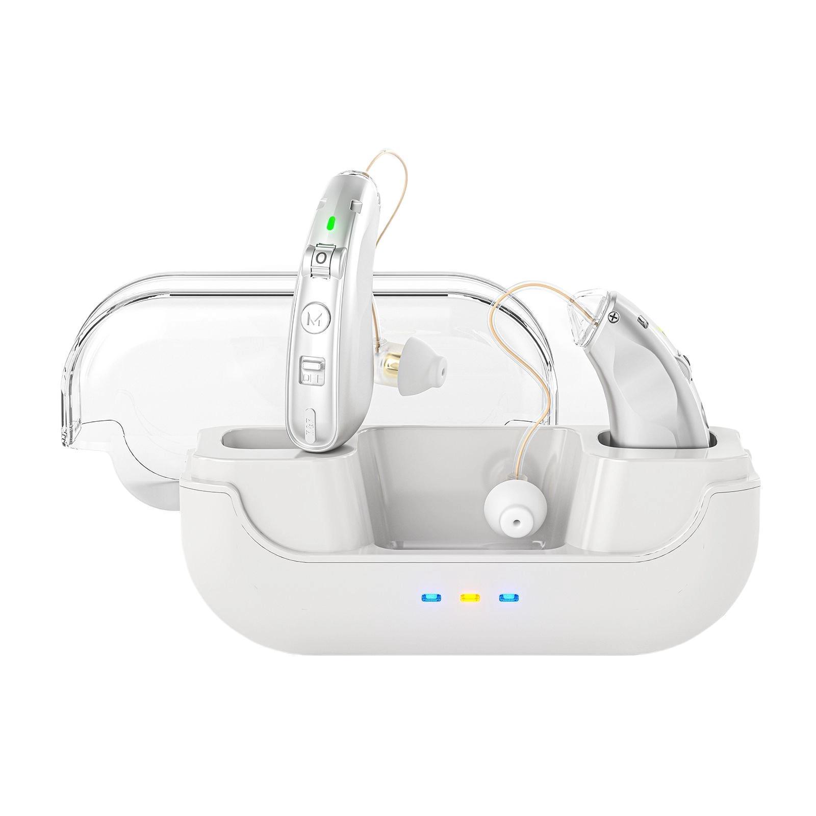 Smart BTE hearing aids with charging case noise cancelling rechargeable sound amplifier