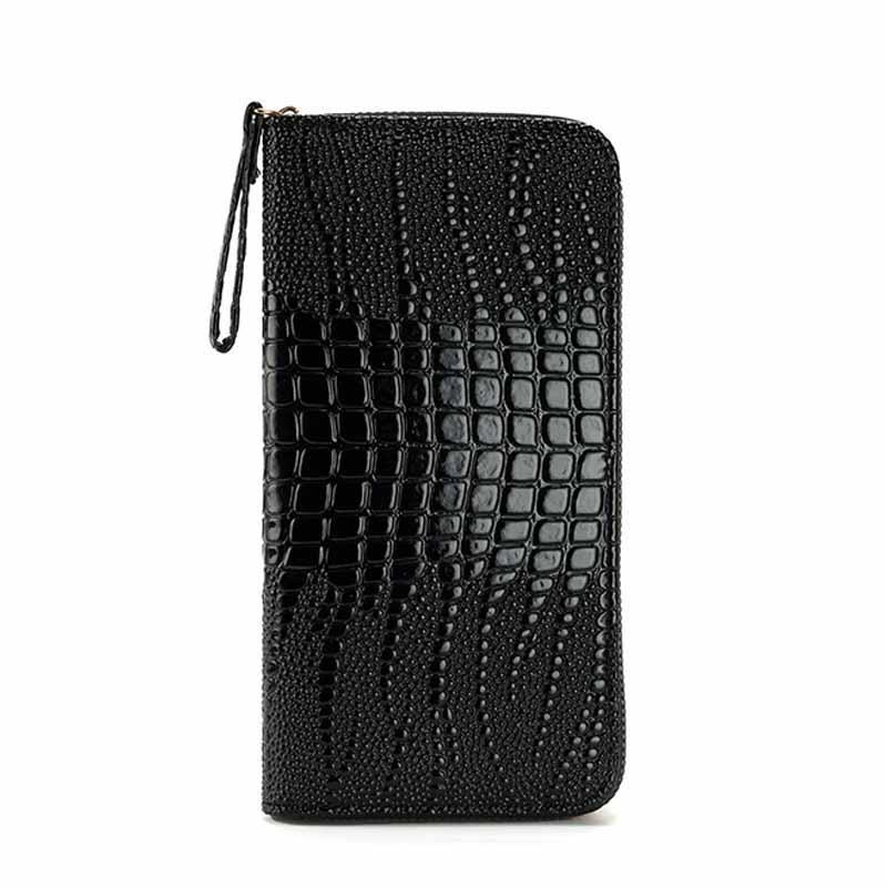 Luxury Women Long Wallet Crocodile Texture Wristlet Clutch with Multi Card Holder & Zipper Pocket