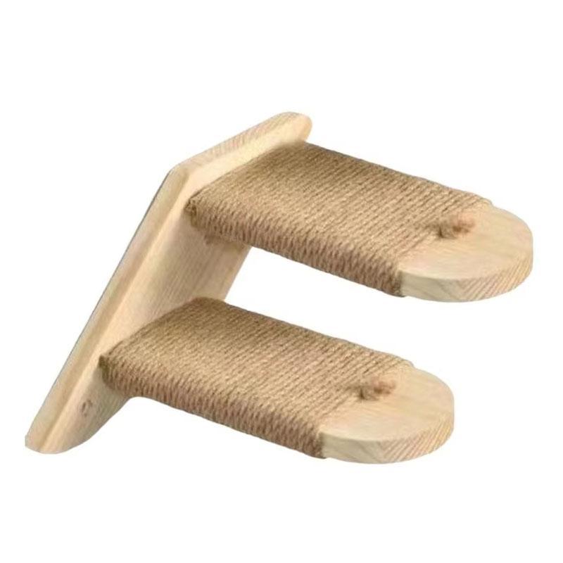 Wall Mounted Cat Climbing Wall with Sisal Steps Multi-Level Wooden Cat Shelves