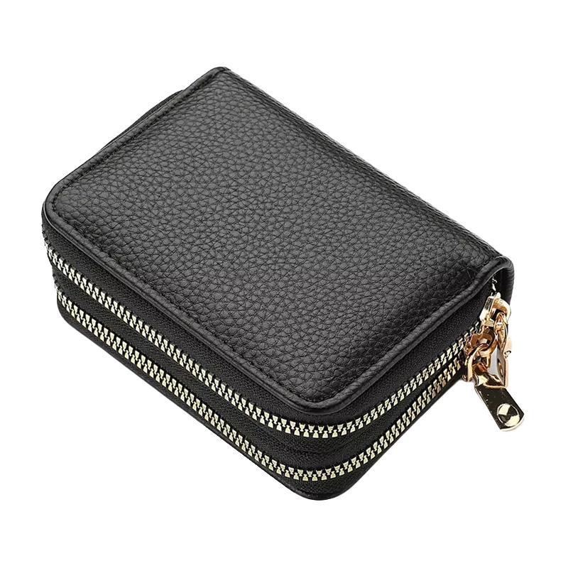 Large Capacity Card Holder Wallet with Double Zipper PU Leather Organizer for Women & Men