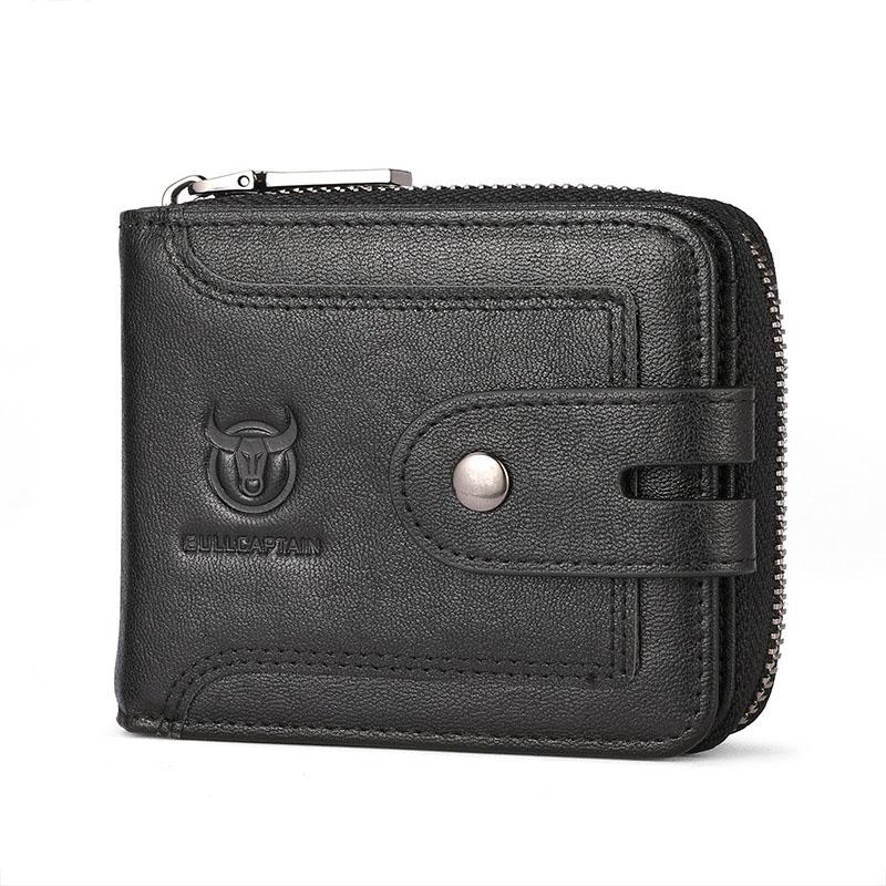 Vintage RFID Blocking Leather Wallet for Men with Zipper Card Holder