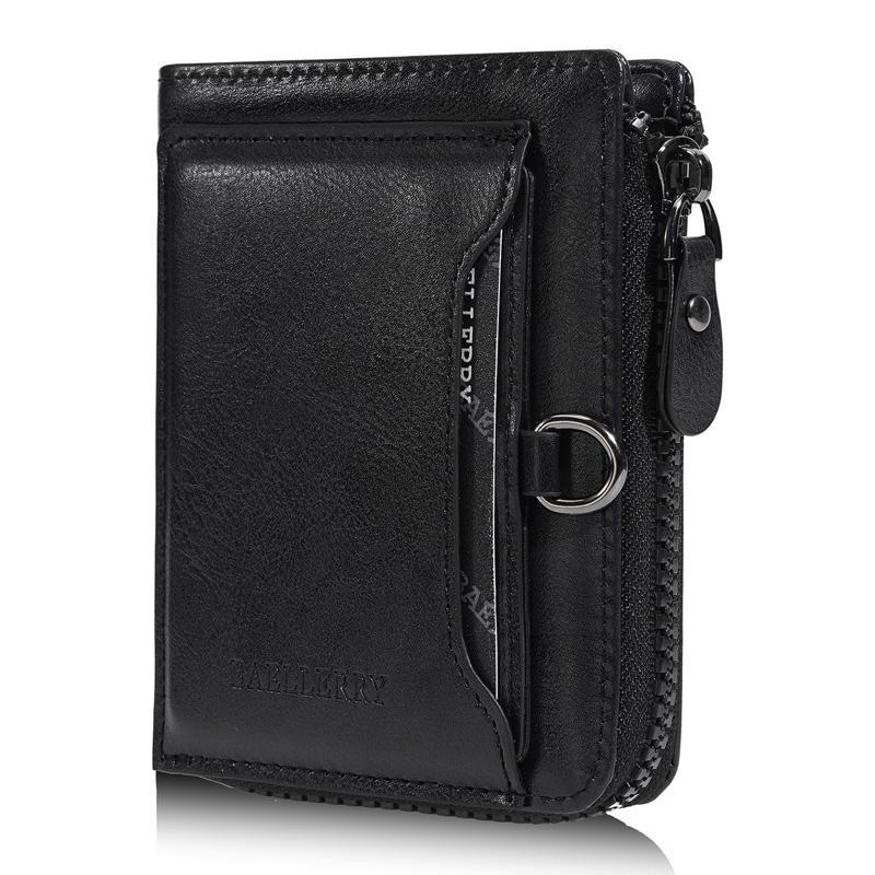 Vintage Leather Slim Wallet for Men with card holder wallet, Zipper Coin Pocket & Multi Card Slots