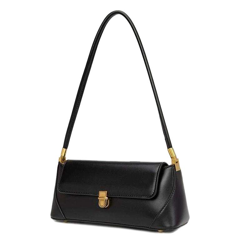 Vintage Lock Buckle Baguette Shoulder Bag for Women Stylish PU Leather Underarm Purse