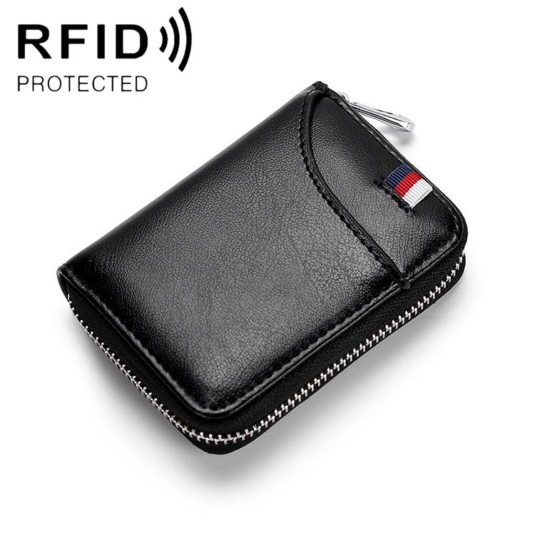 RFID Blocking Leather Card Holder Wallet with Zipper Large Capacity Organizer