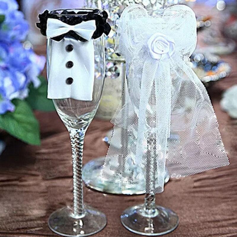 Bride & Groom Wedding Glass Charms Set, Wedding Cup Decorations for Bridal Reception Toasts