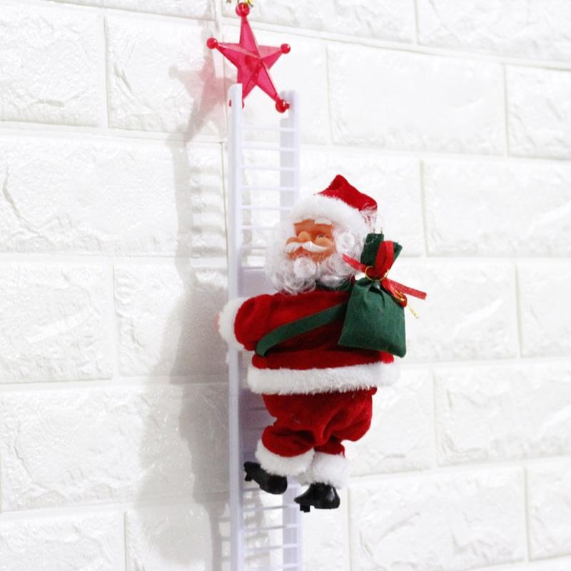 Animated Christmas Climbing Santa Plush Musical Ladder Toy for Holiday Home Decor