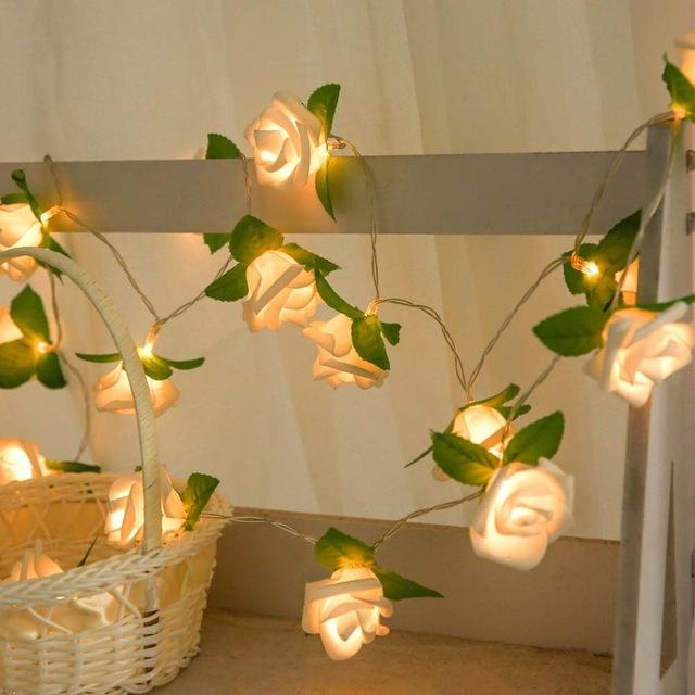 Rose Blossom Fairy String Lights Battery Powered Warm White LED Garland for Weddings and Home Decor