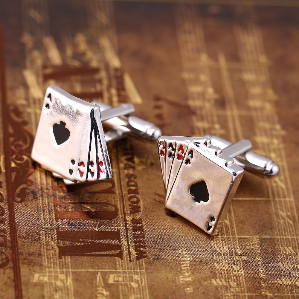 Royal Flush Poker Card Cufflinks for Men Silver French Shirt Accessories