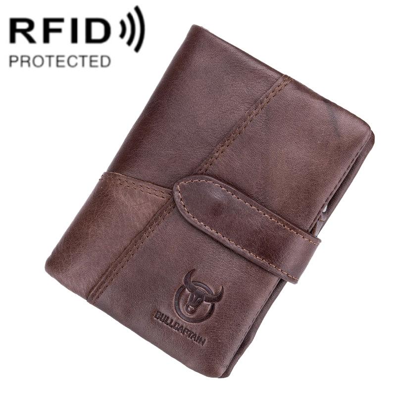 RFID Blocking Genuine Cowhide Men Wallet with Detachable Card Holder & Zipper Storage
