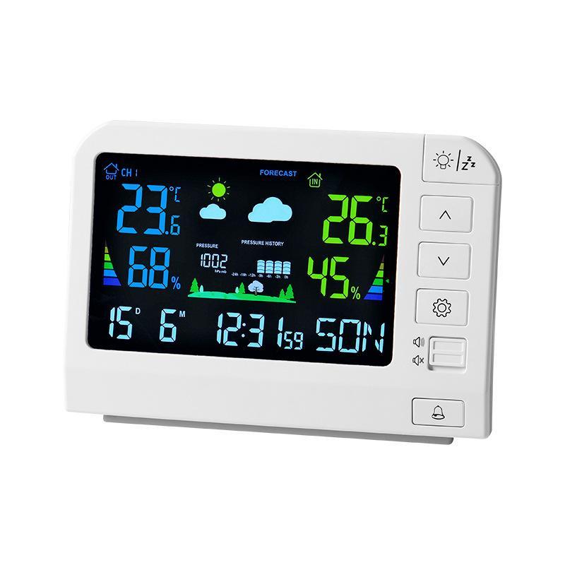 Color Weather Station Atomic Clock with Outdoor Sensor and Indoor Outdoor Thermometer