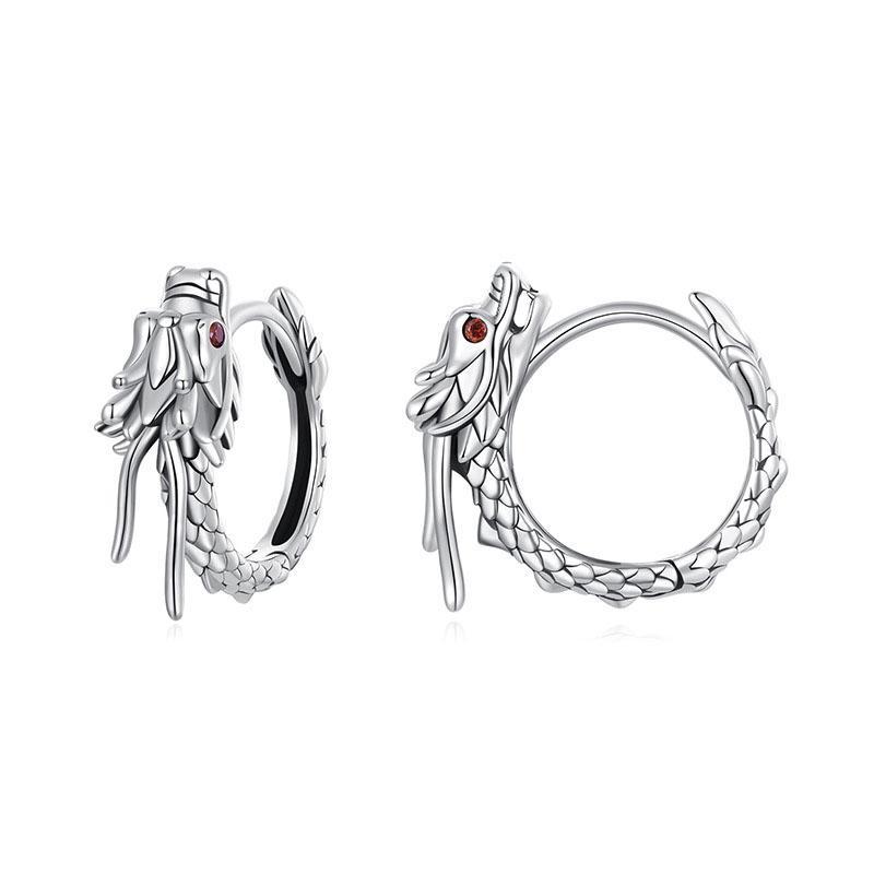 Sterling Silver Flying Dragon Earrings with Zircon Accent Gothic Fantasy Jewelry