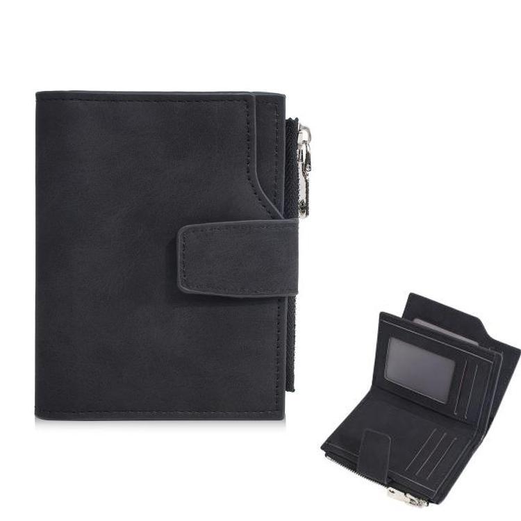Compact Men Trifold Wallet with Zipper Coin Pocket Slim Card Holder
