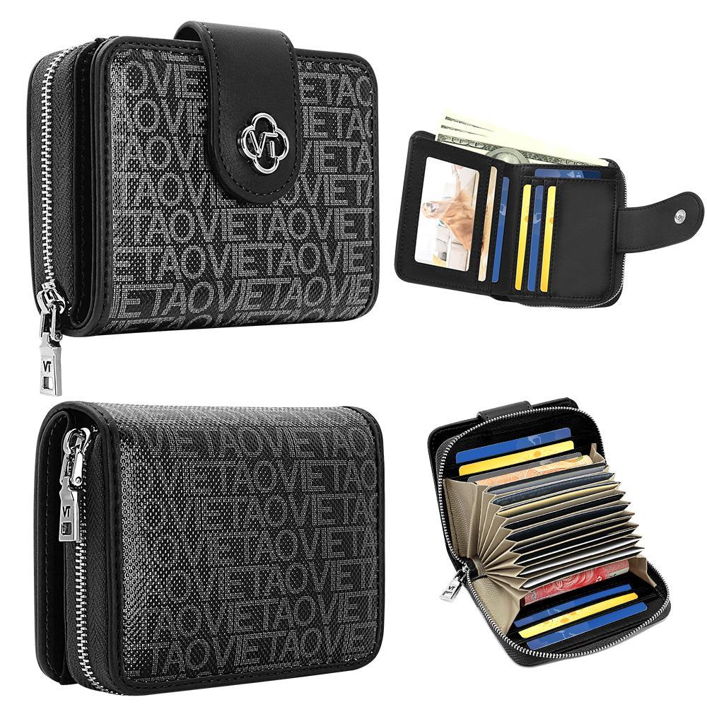 Compact Accordion PU Leather Card Holder Wallet with Zipper Coin Pocket & 19 Card Slots
