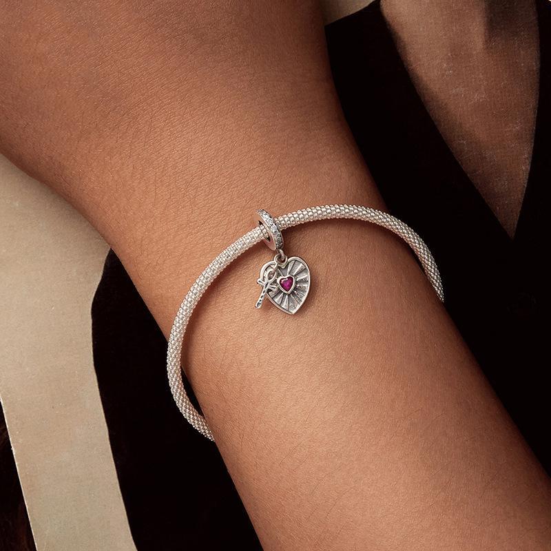 Radiant Heart Cross S925 Sterling Silver Charm Bead with Zircon Accents