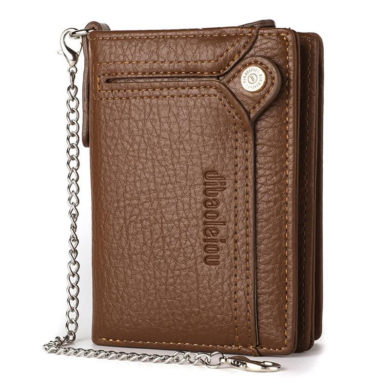 Vintage Anti-Theft Chain Wallet for Men, Retro PU Leather Bifold Wallet with Card Slots & Coin Pocket