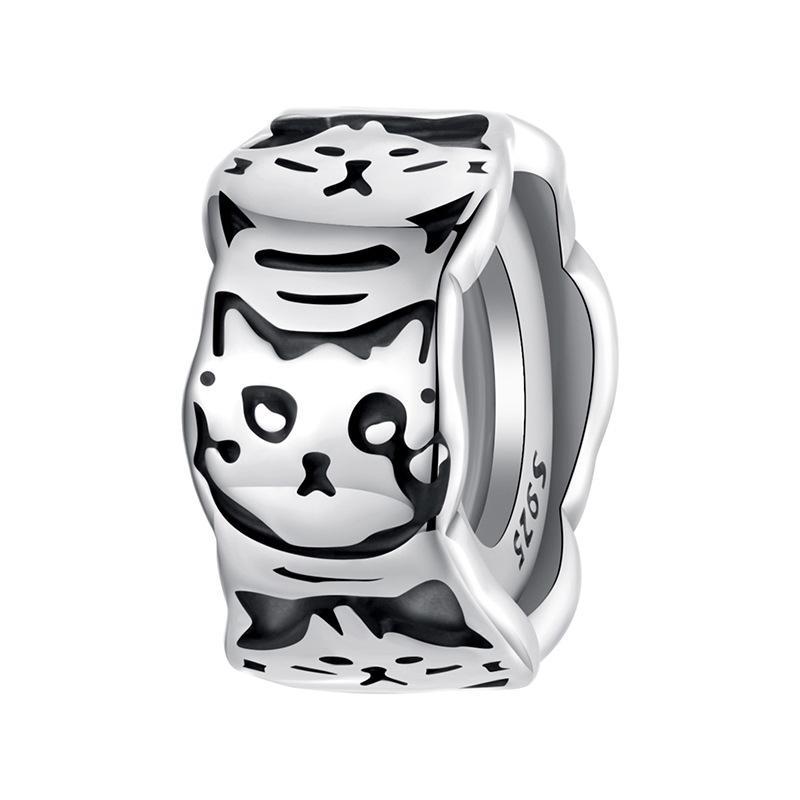Sterling Silver Cat Spacer Charm Silicone Bead for Charm Bracelets