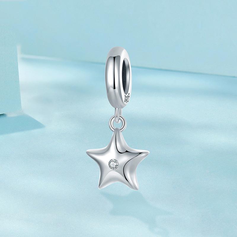 Celestial Star Sparkle Sterling Silver DIY Charm Bead for Bracelet Making