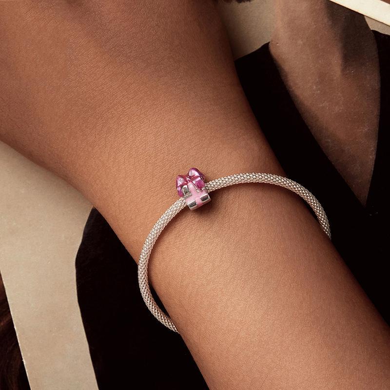 Elegant Bow Gift Box Sterling Silver Charm Bead for DIY Bracelets