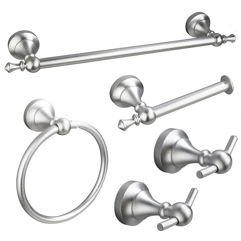 5 in 1 Bathroom Hardware Set with Aluminum Towel Bar & Modern Wall Mounted Accessories