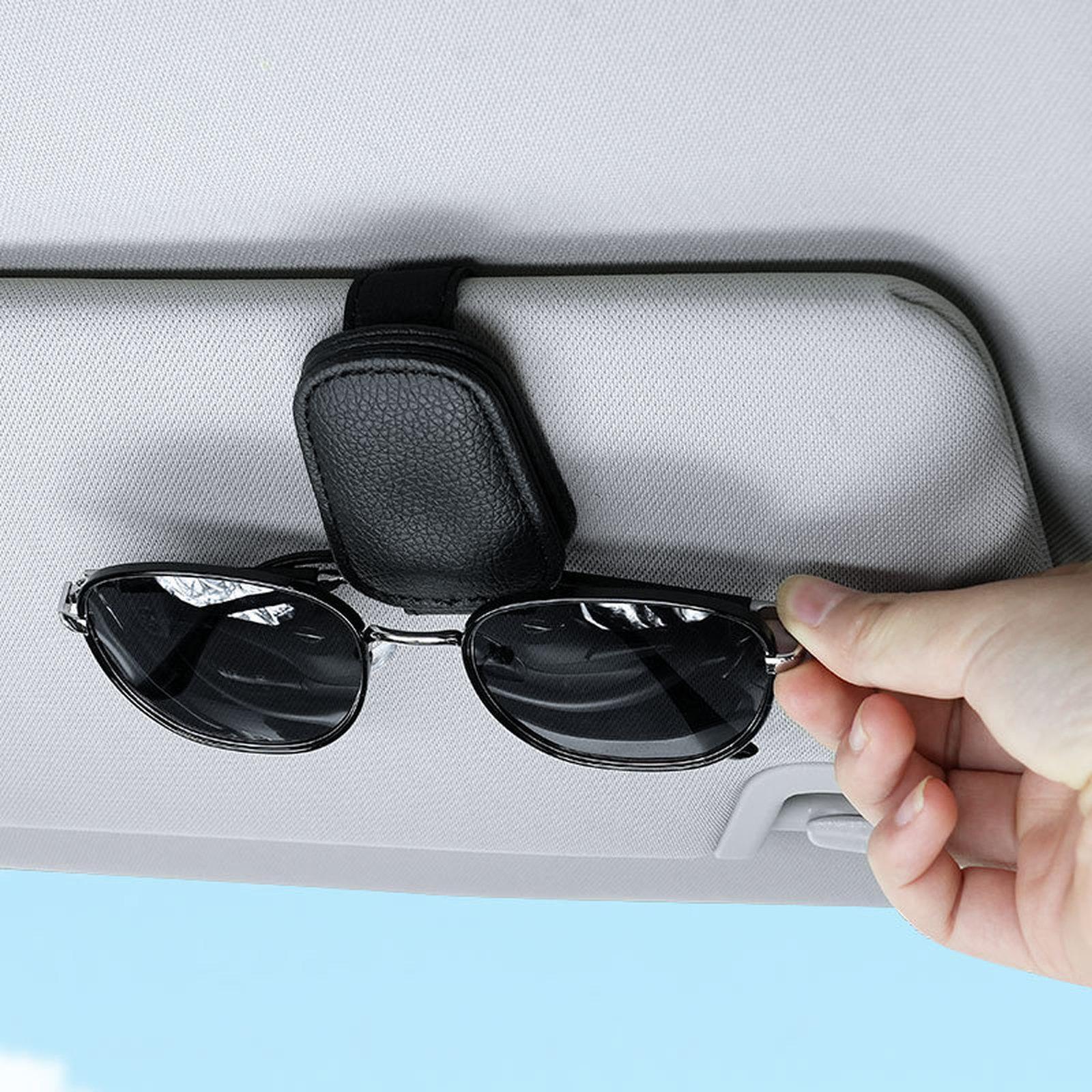 Leather Magnetic Car Sunglasses Holder for Sun Visor, Universal Eyeglass Clip Organizer
