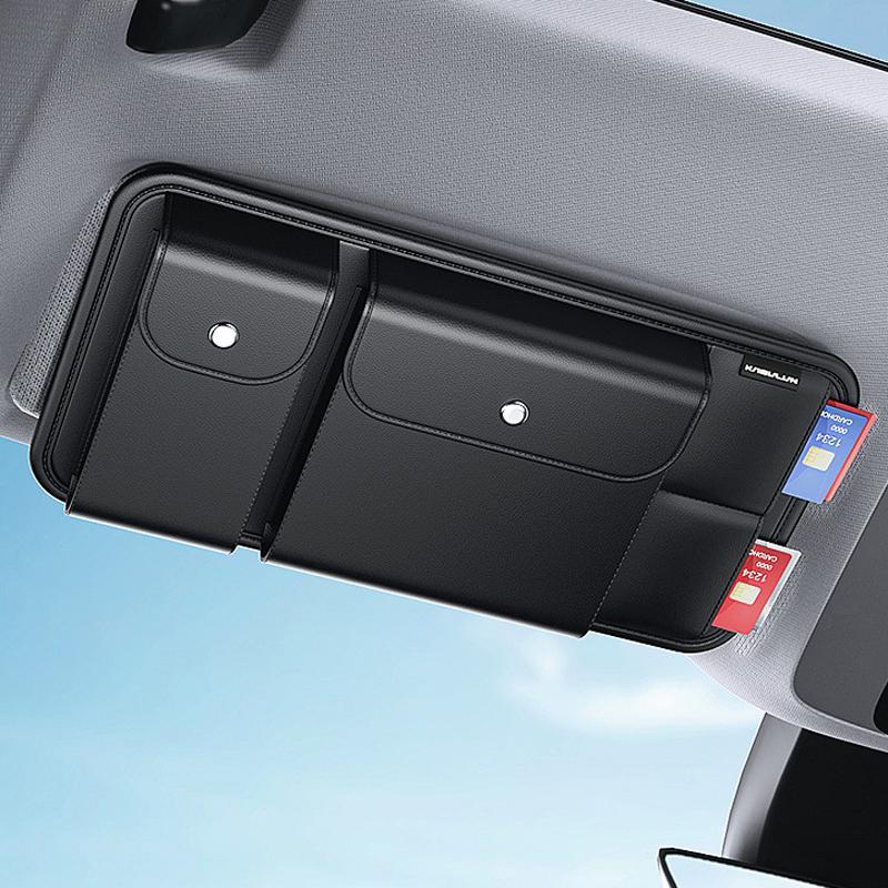 Premium Car Sun Visor Organizer with Glasses Holder & License Storage Pocket