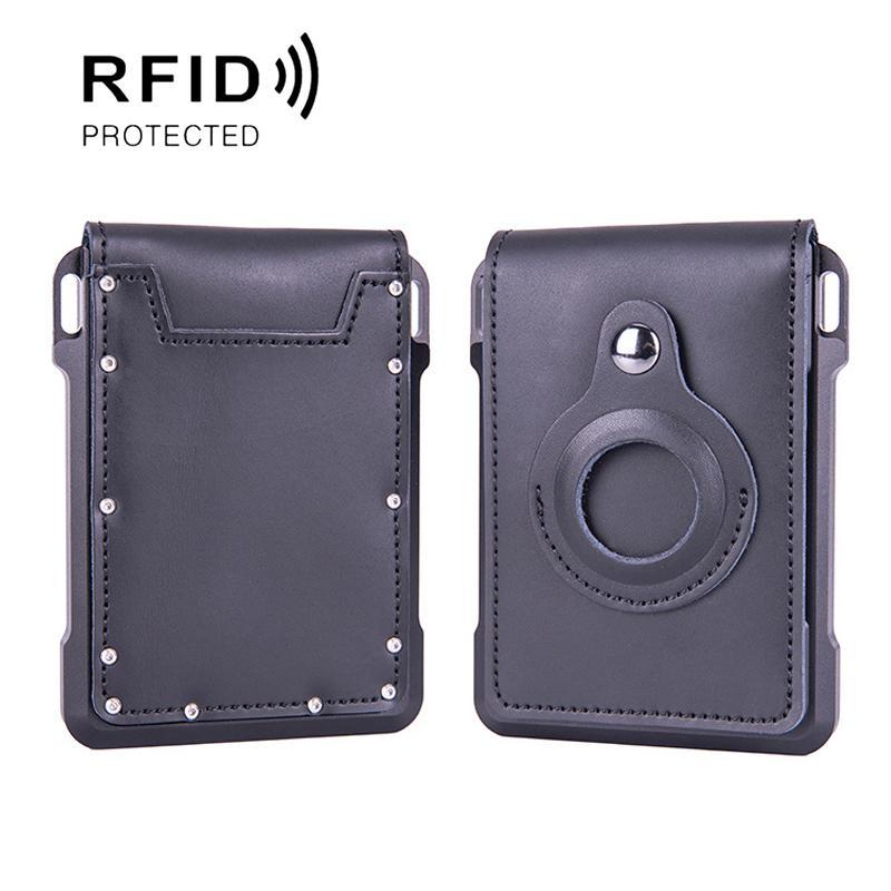 AirTag RFID Leather Wallet Card Holder for Men & Women with Secure Metal Frame