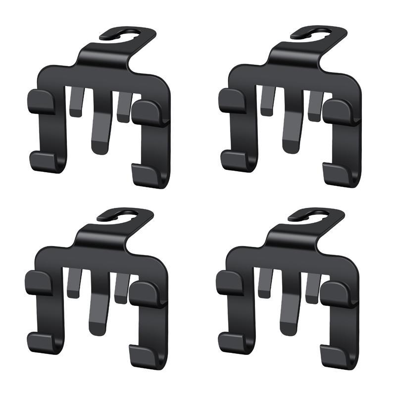 4PCS Car Seat Headrest Hooks with 360° Phone Holder & Hidden Storage Organizer