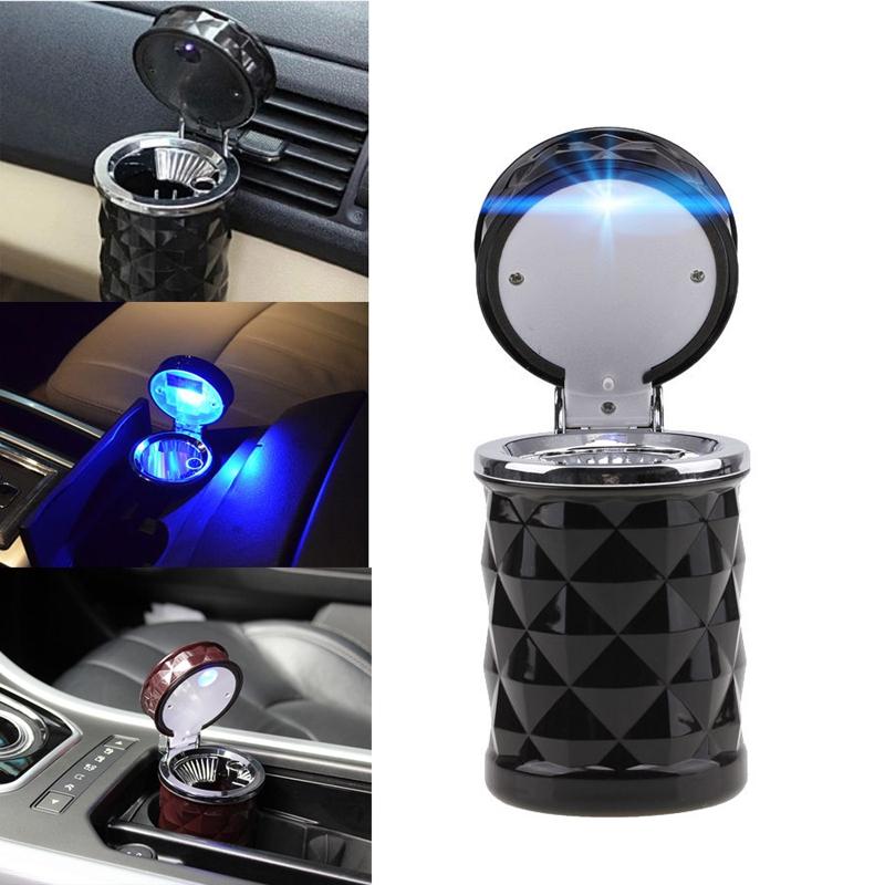 Diamond Facet Car Ashtray with LED Light, Smokeless Portable Cup Holder Ashtray