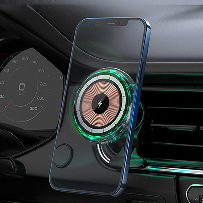 MagSafe Magnetic Car Wireless Charger Phone Holder with 15W Fast Charging and LED Glow