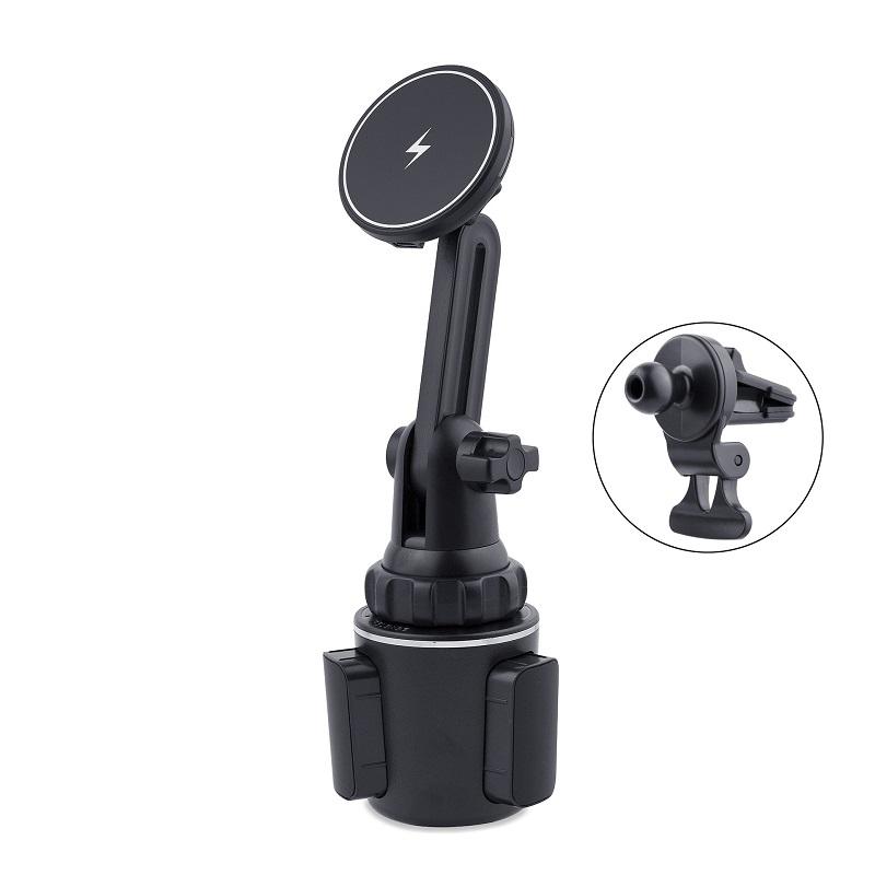 MagSafe Car Charger Cup Holder Mount with 15W Wireless Charging Magnetic Phone Holder