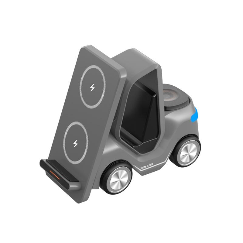 15W Wireless Charging Station Forklift Desktop 3 in 1 Wireless Charger with LED Ambient Light