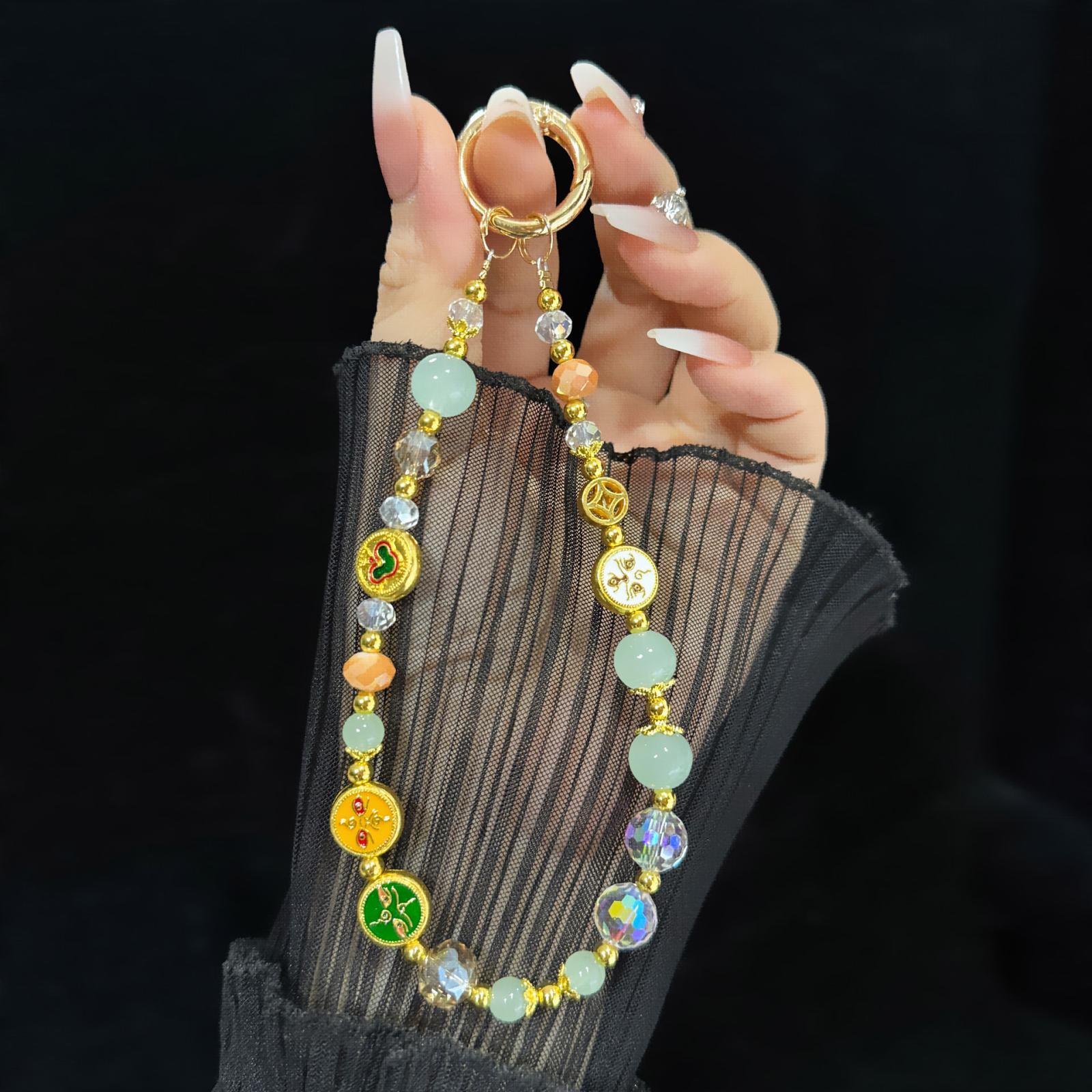 Lucky Charm Crystal Phone Wrist Strap Anti Drop Phone Lanyard with Patch