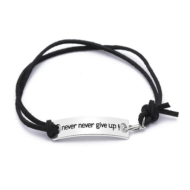 Never Give Up Bracelet Inspirational Leather Motivational Wristband for Men and Women