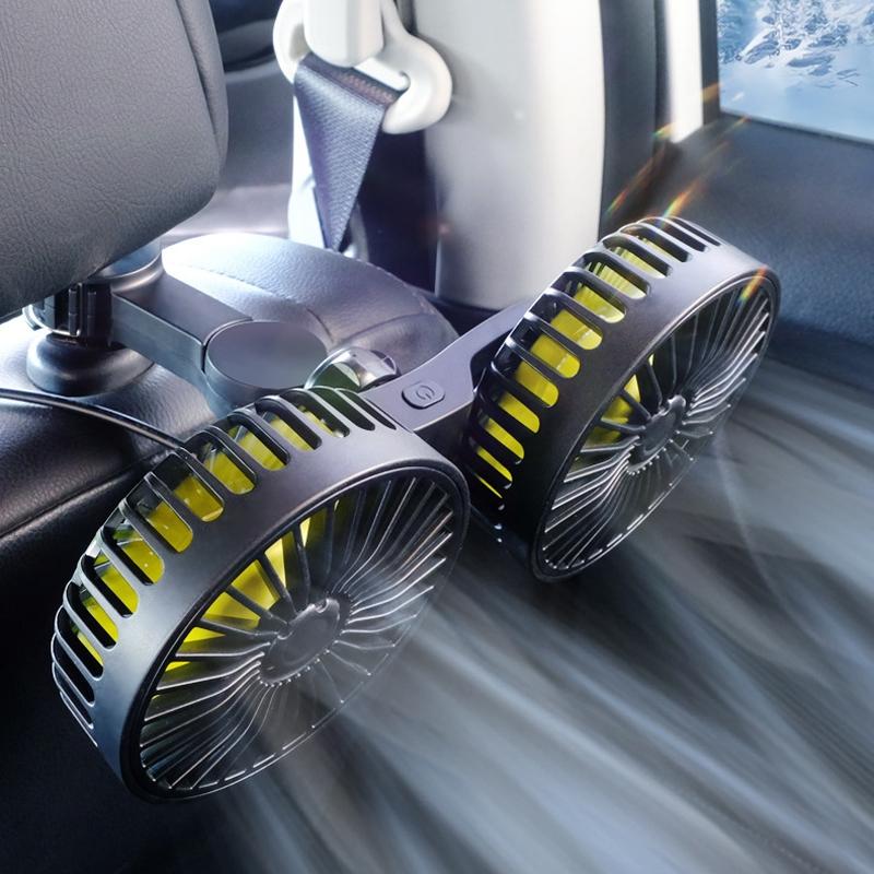 Dual Head Car Cooling Fan USB Rear Seat Fan 360 Adjustable Car Fan for Backseat