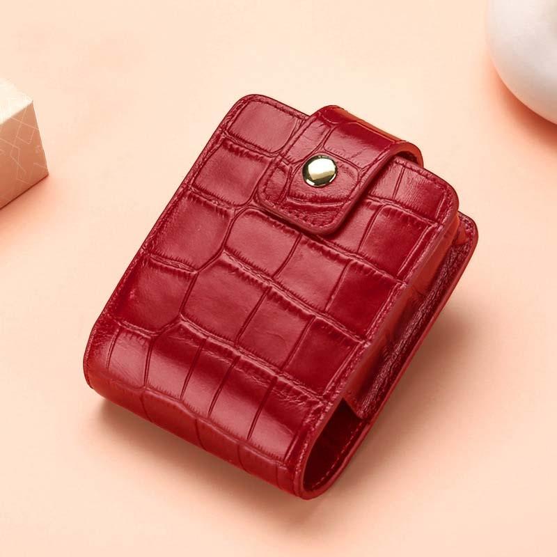 Portable Lipstick Holder Makeup Bag with Mirror Crocodile Embossed Leather Cosmetic Case