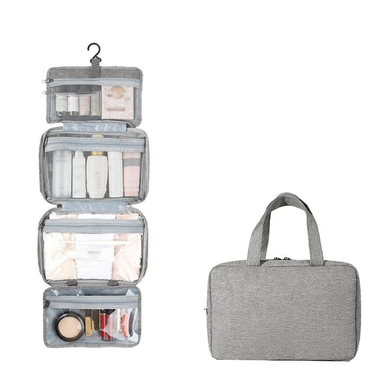 Foldable Waterproof Toiletry Bag with Hook & Transparent Organizer for Travel Makeup Storage