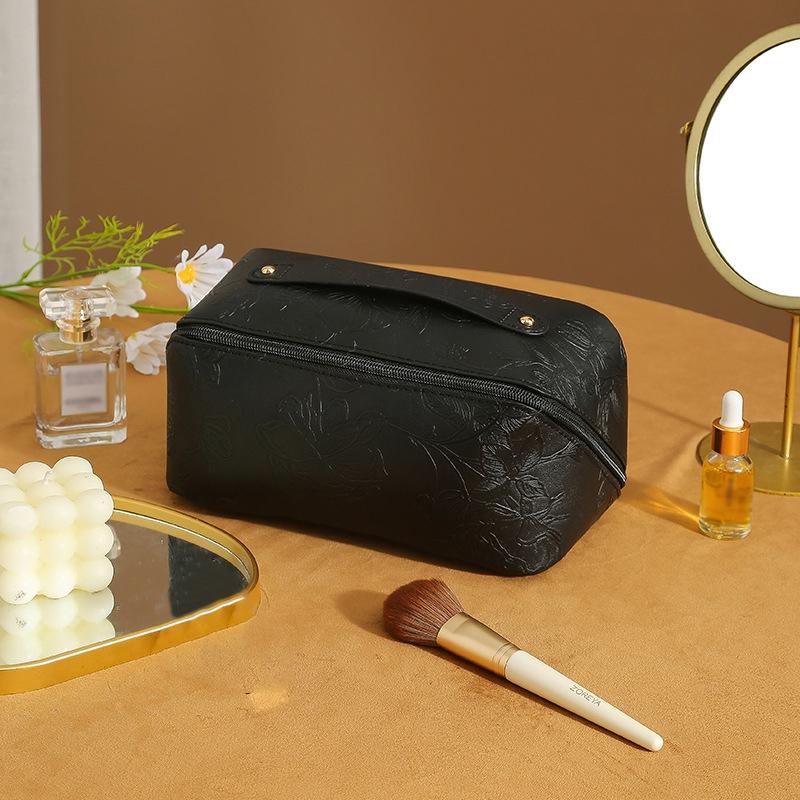 Vintage Travel Cosmetic Bag PU Leather Makeup Organizer Toiletry Storage Pouch