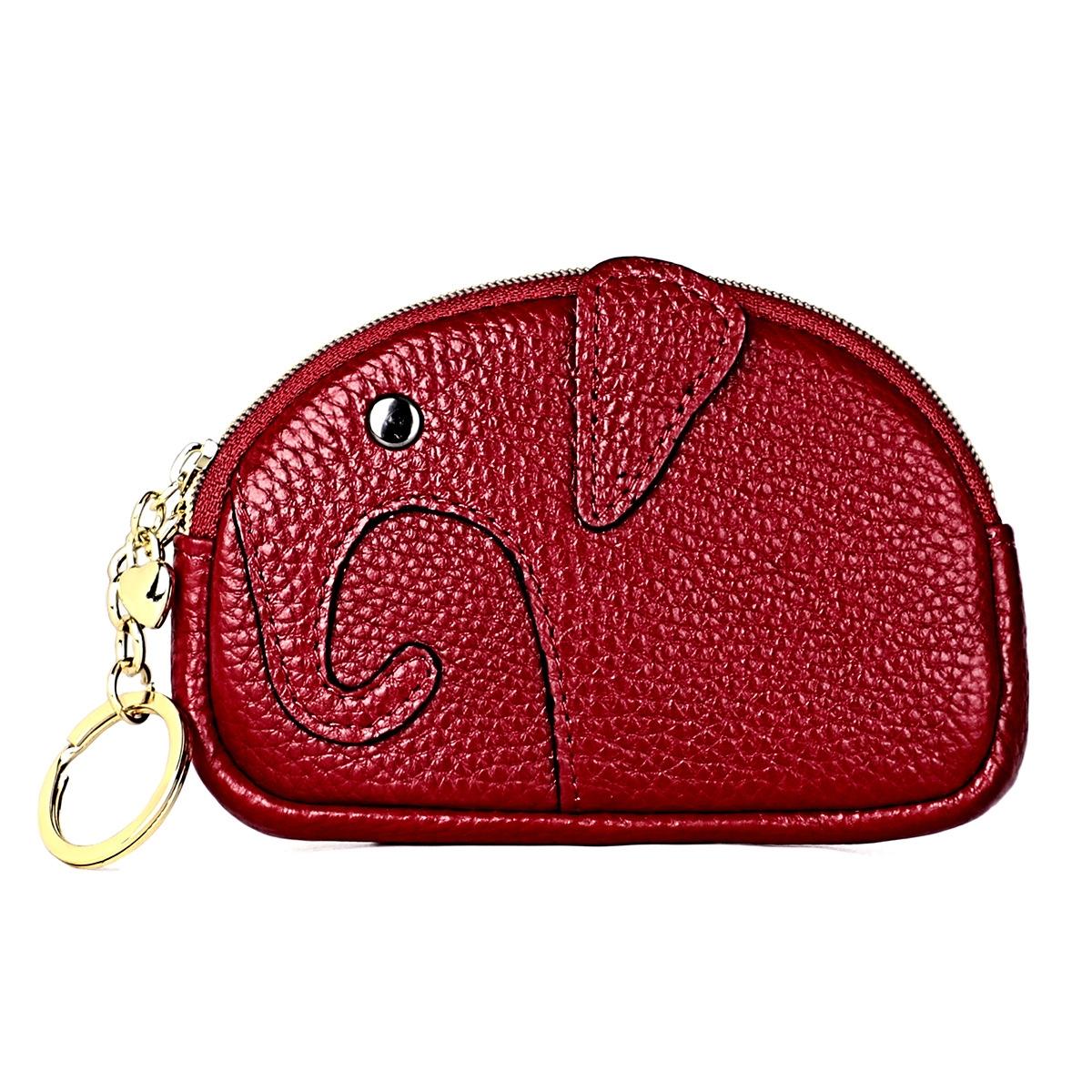 Genuine Leather Elephant Coin Purse for Women Soft Cowhide Zipper Mini Wallet