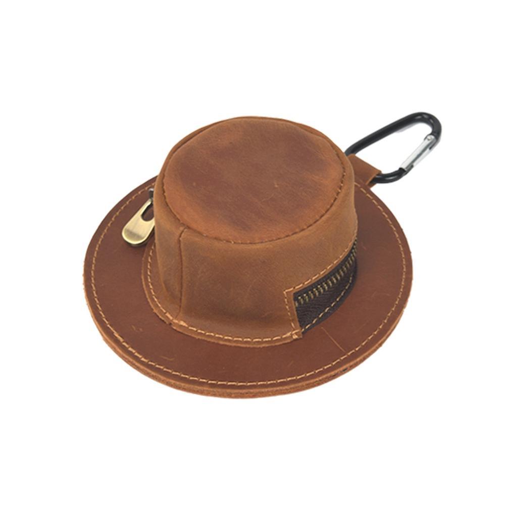 Crazy Horse Genuine Leather Coin Purse Retro Hat Mini Small Wallet with Carabiner Waist Pouch