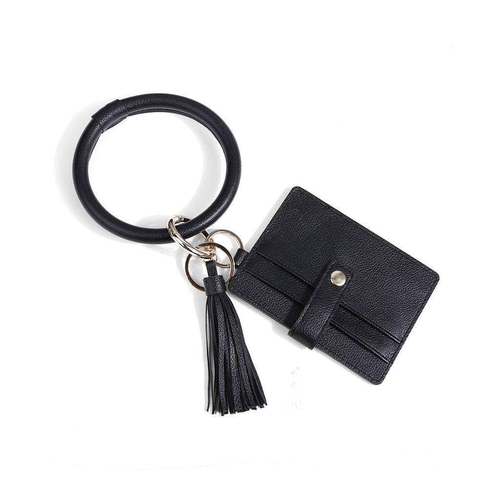 Portable Wristlet Keychain Wallet PU Leather Card Holder Wallet Coin Purse with Key Ring