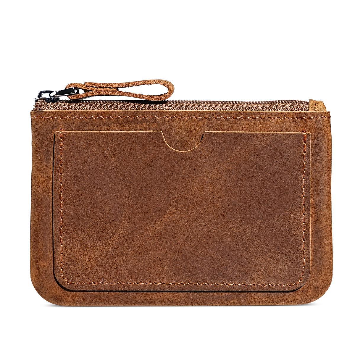 Retro Genuine Leather Wallet Slim Unisex Coin Purse with Quick Access Card Slot
