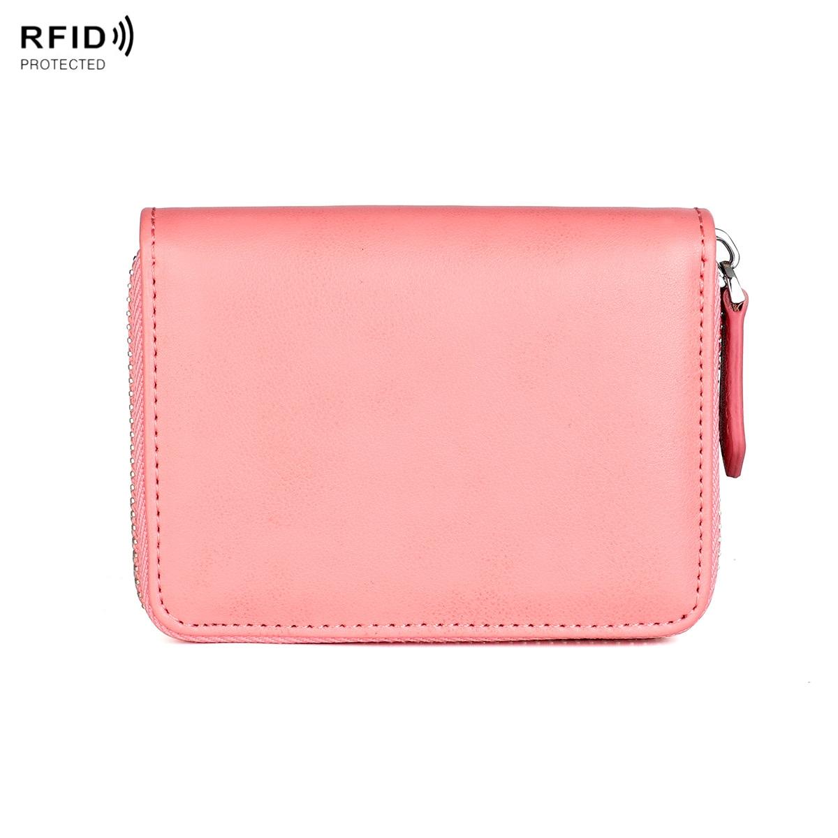 RFID Blocking Leather Coin Purse Compact Zipper Wallet with Card Holder