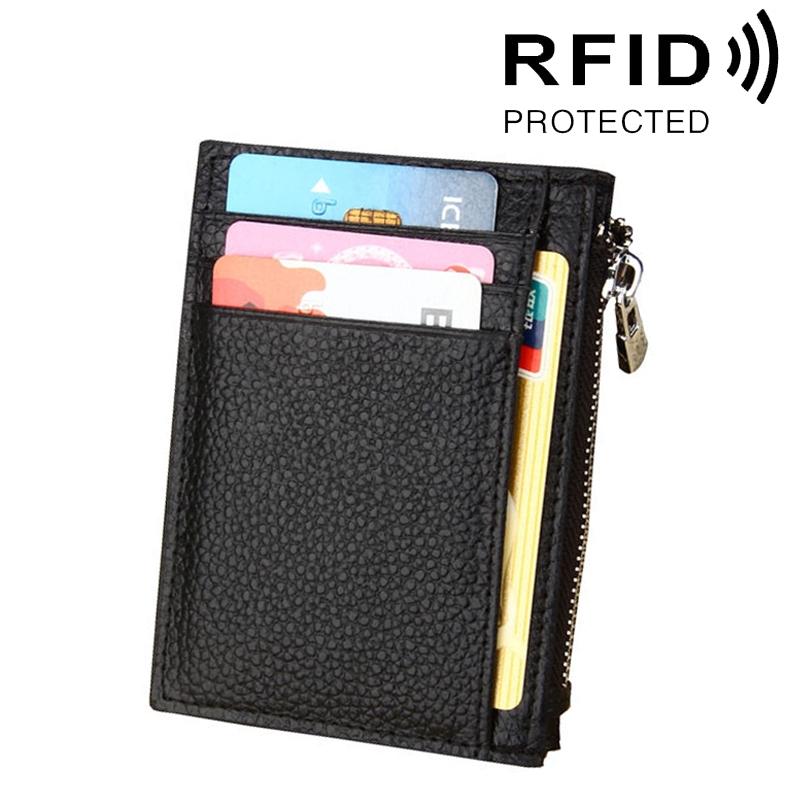 RFID Blocking Leather Card Holder Wallet with Zipper Coin Purse Large Capacity Credit Card Wallet