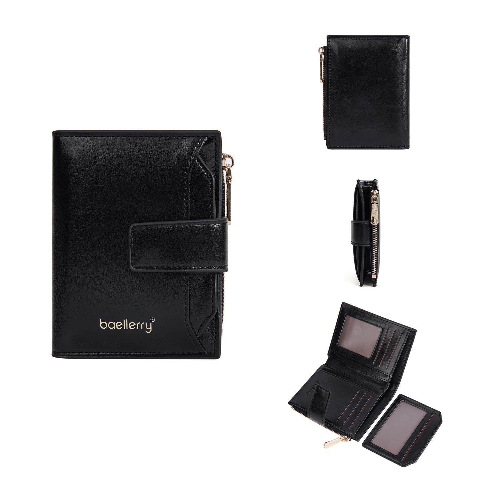 Women's Short PU Leather Wallet with Zipper Coin Purse Compact Card Holder