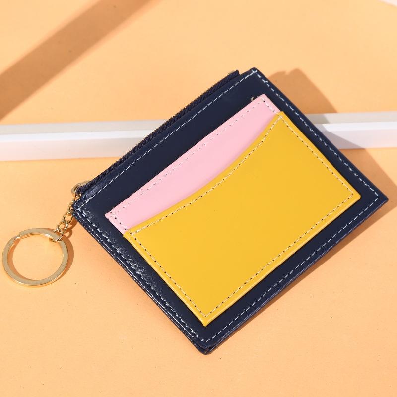 Portable Card Holder Wallet PU Leather Keychain Wallet with Zipper Coin Purse