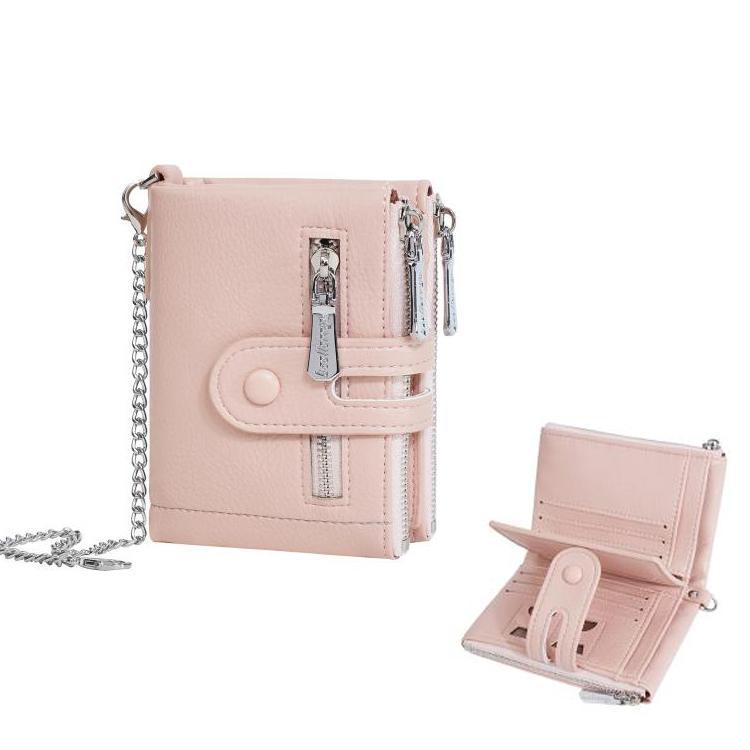 Compact Women's Card Wallet PU Leather Coin Purse with Chain Multi Card Holder