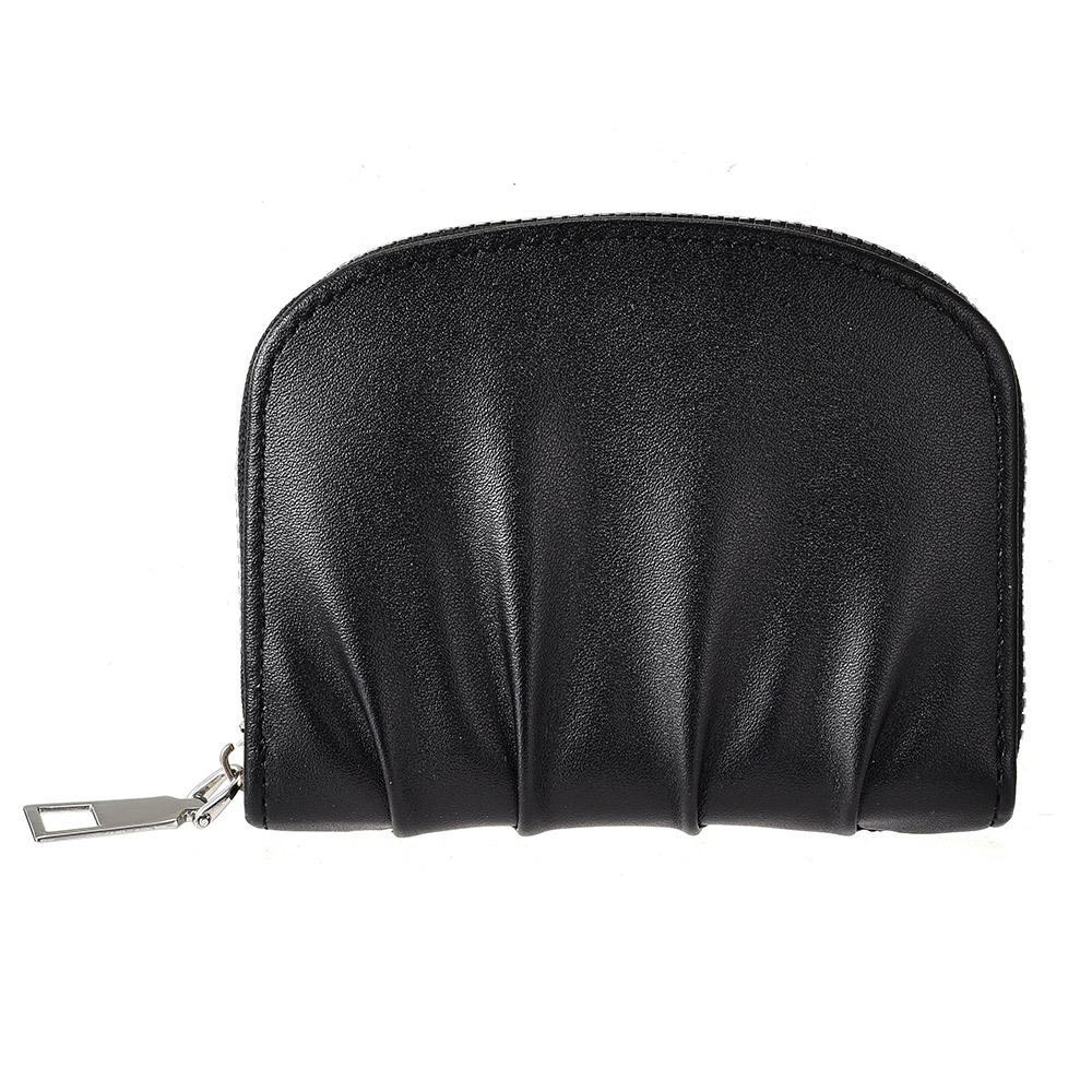 Women's PU Leather Wallet Pleated Short Wallet with Zipper Coin Purse and Card Holder