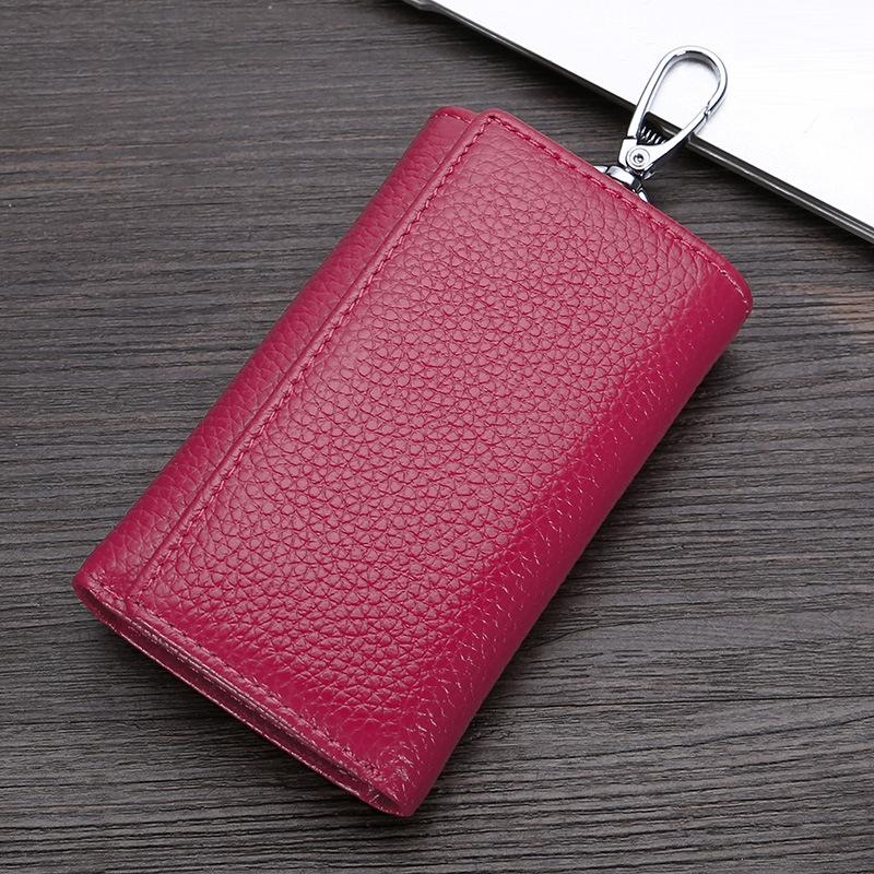 Genuine Leather Key Wallet Tri Fold Key Coin Purse with Card Holder and Keychain