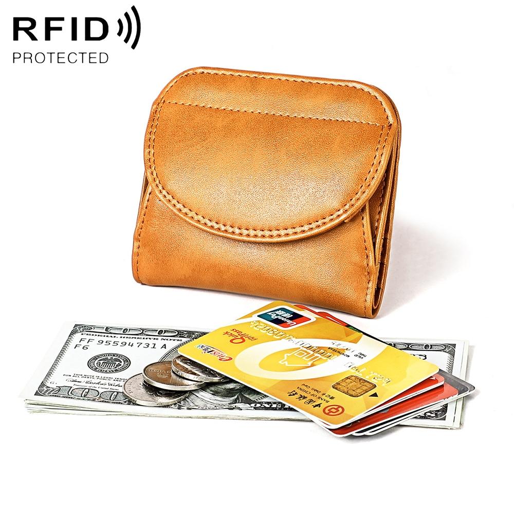 RFID Blocking Genuine Leather Women's Wallet Compact Coin Purse with Card Holder