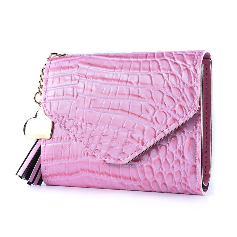 Elegant Trifold Wallet for Women Crocodile Pattern PU Leather Wallet with Tassel Card Holder